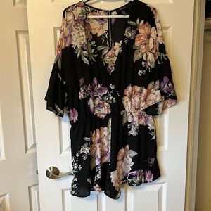Black Floral Short Romper - Plus Size 2X